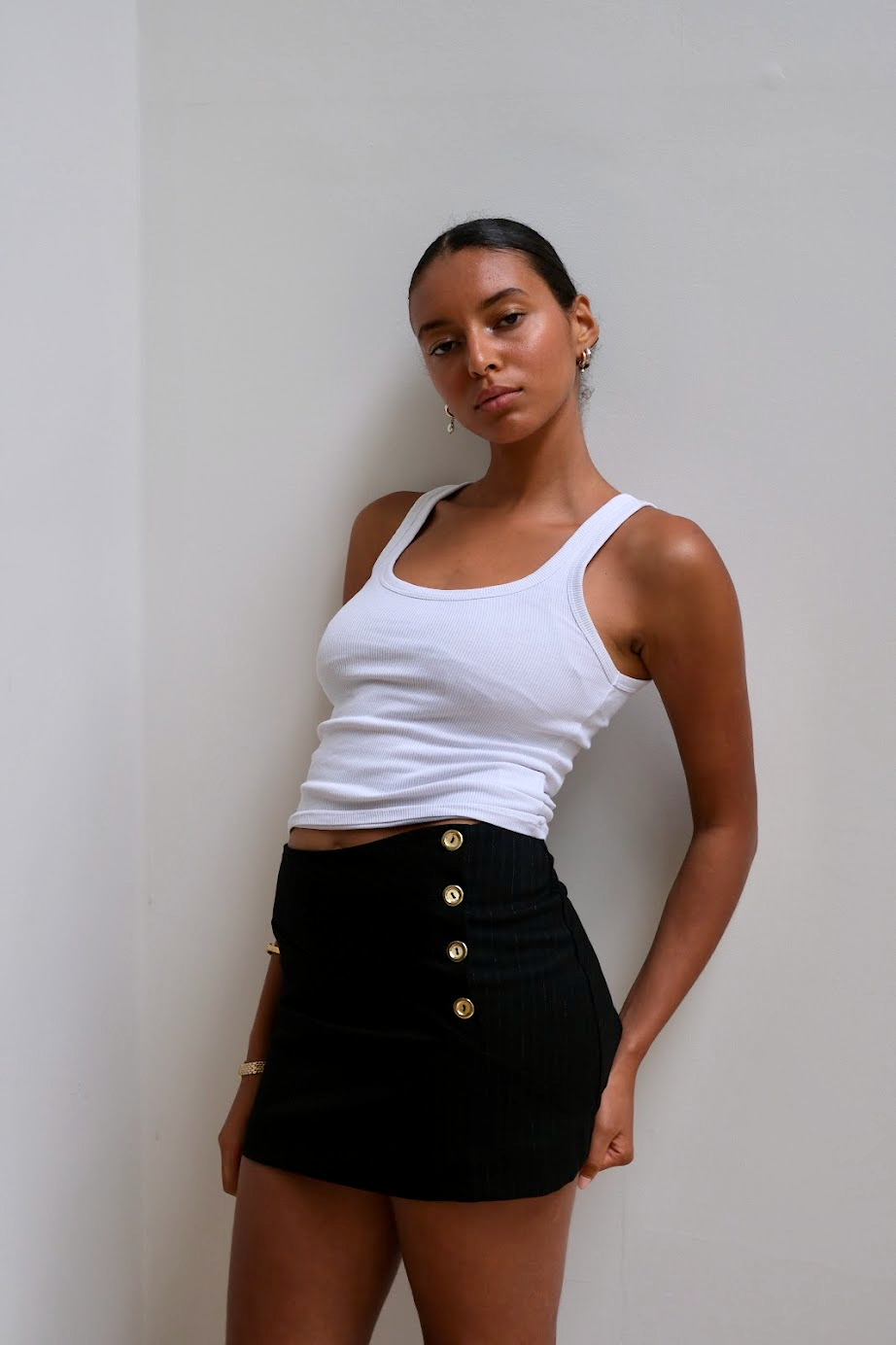 Black Pinstripe Mini Skirt