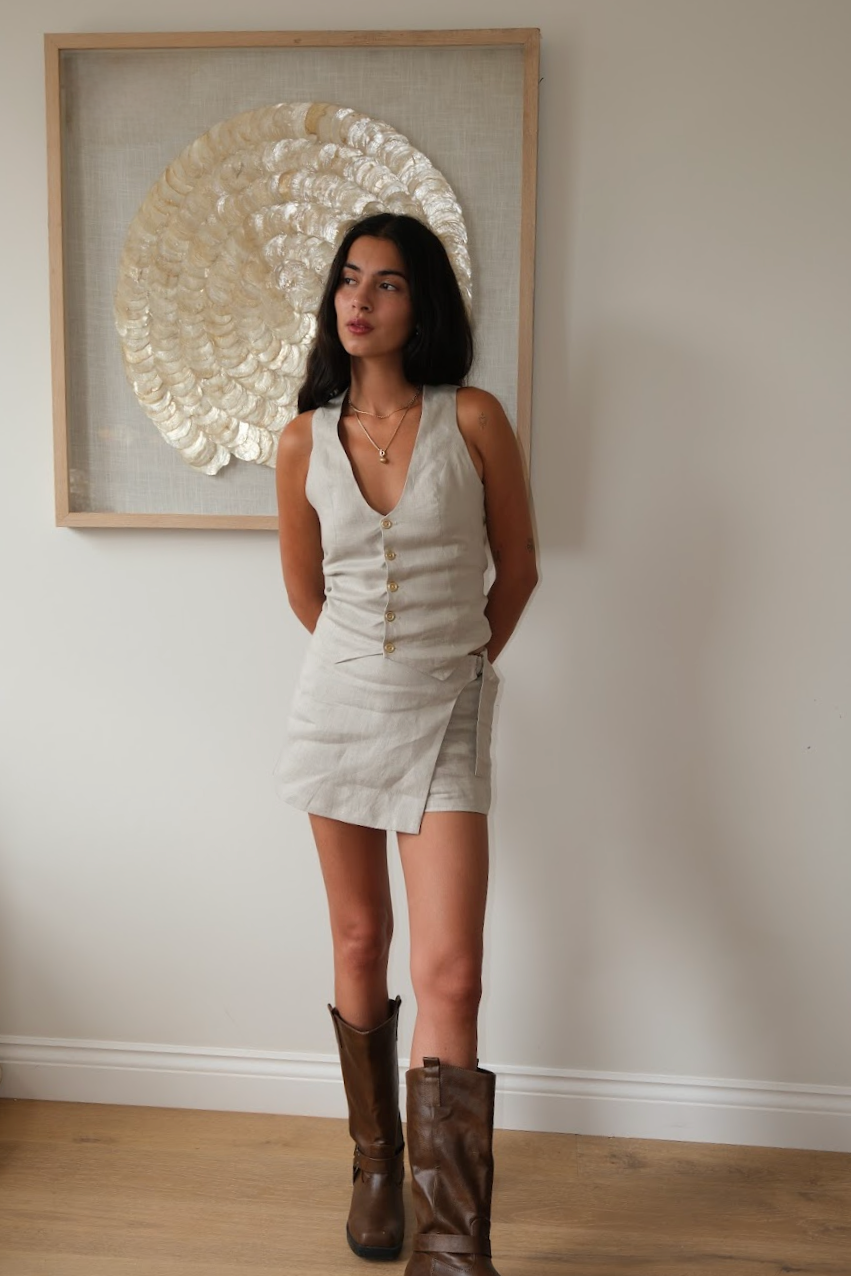 Linen Skort - Stone