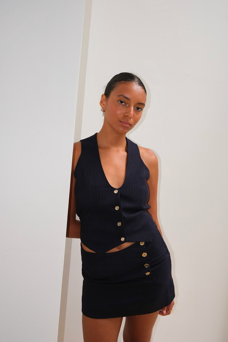 Navy Pinstripe Mini Skirt