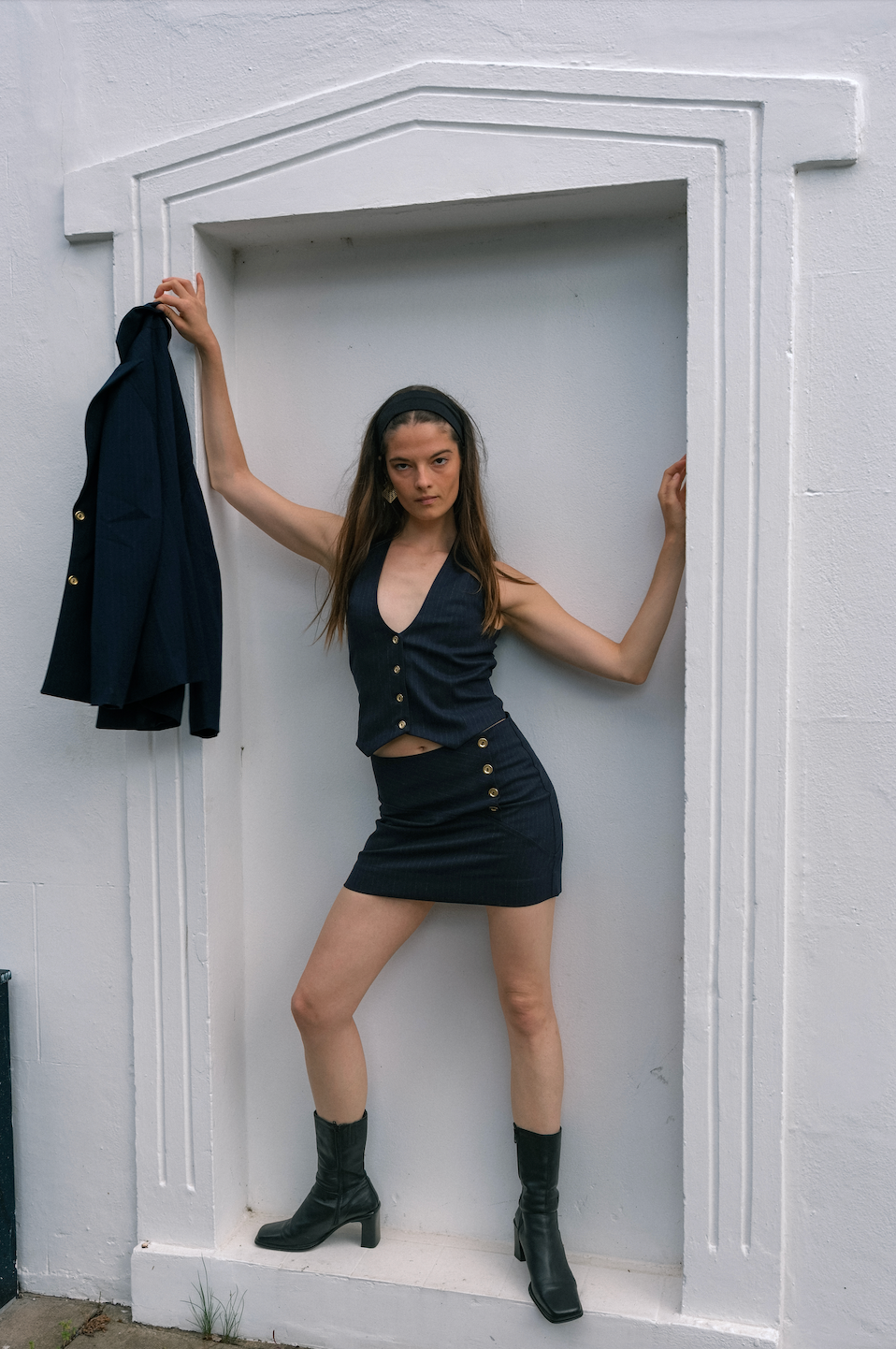 Navy Pinstripe Mini Skirt