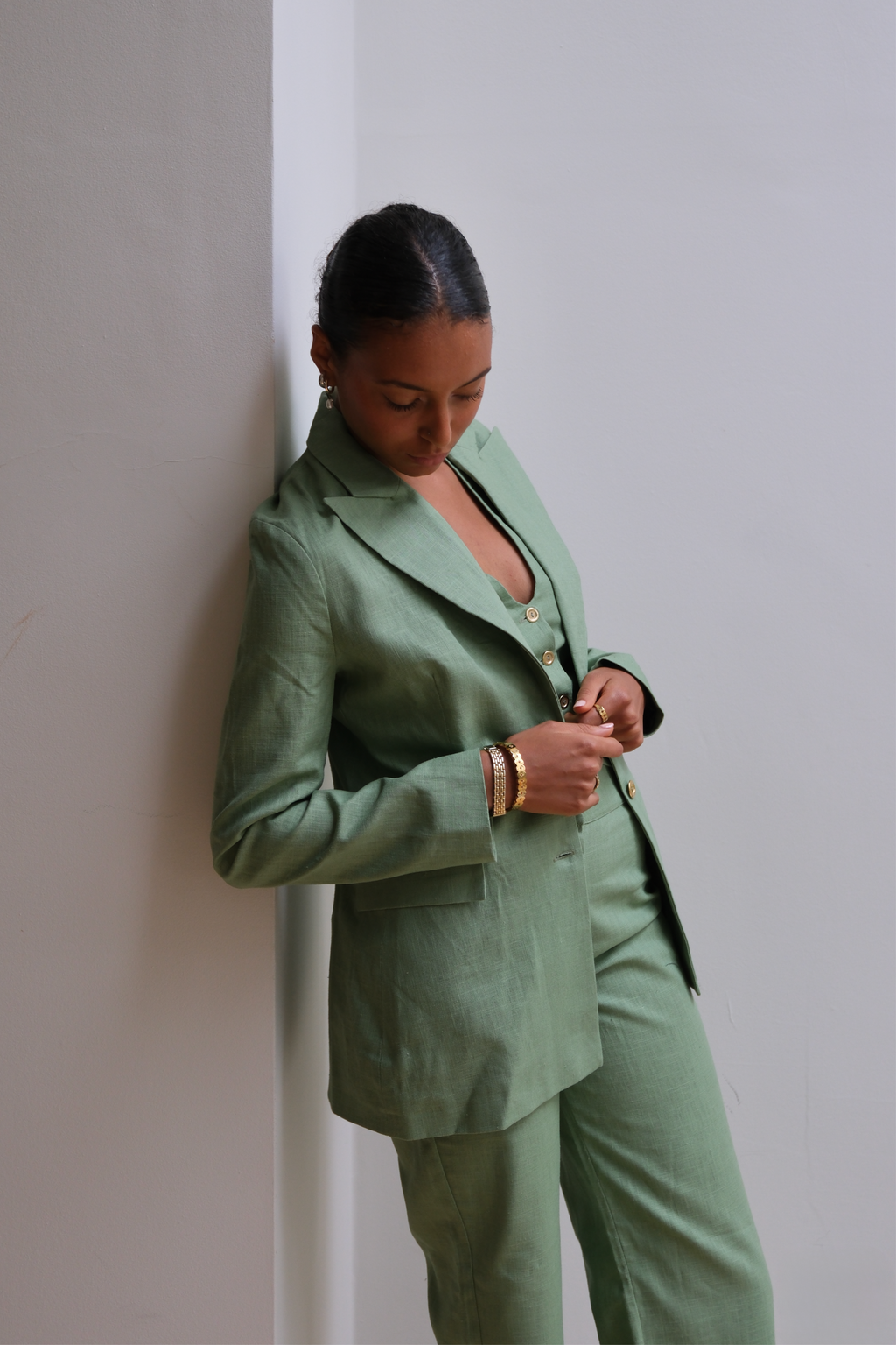 Pea Green Linen Suit