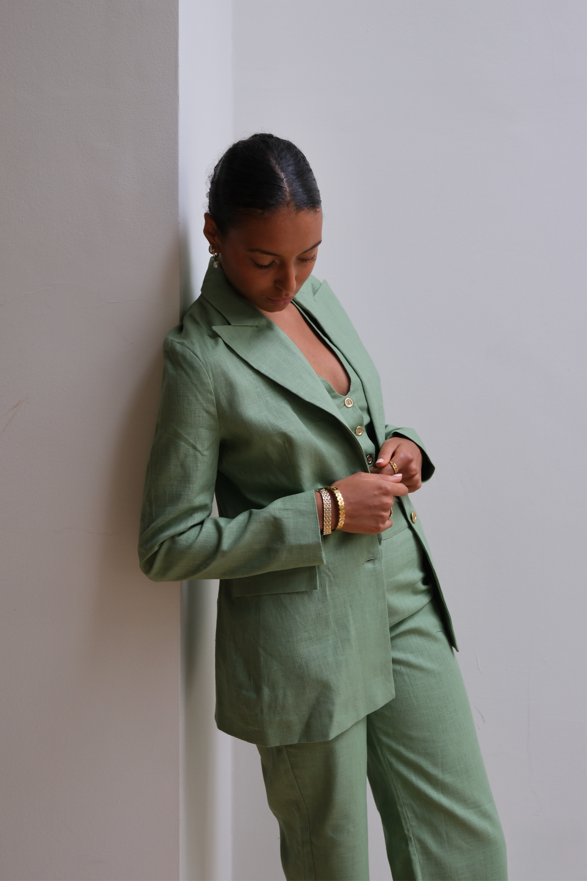 Pea Green Linen Suit