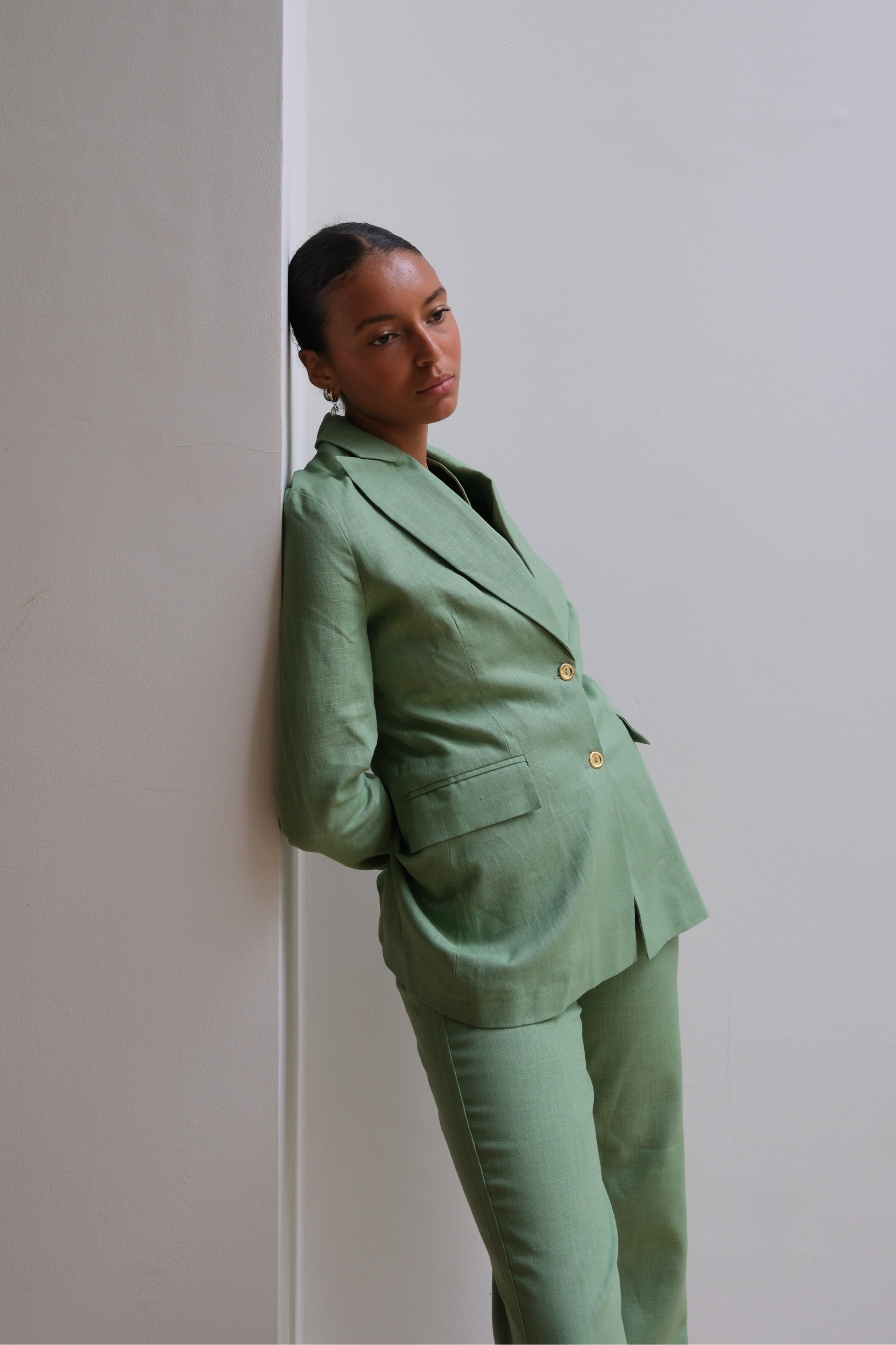 Pea Green Linen Suit