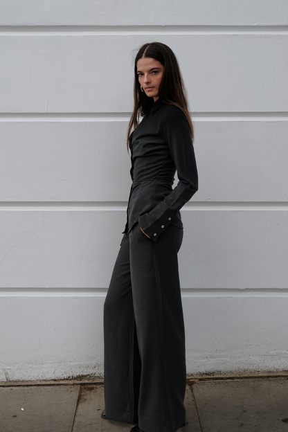 Keyhole Long Sleeve Shirt - Charcoal