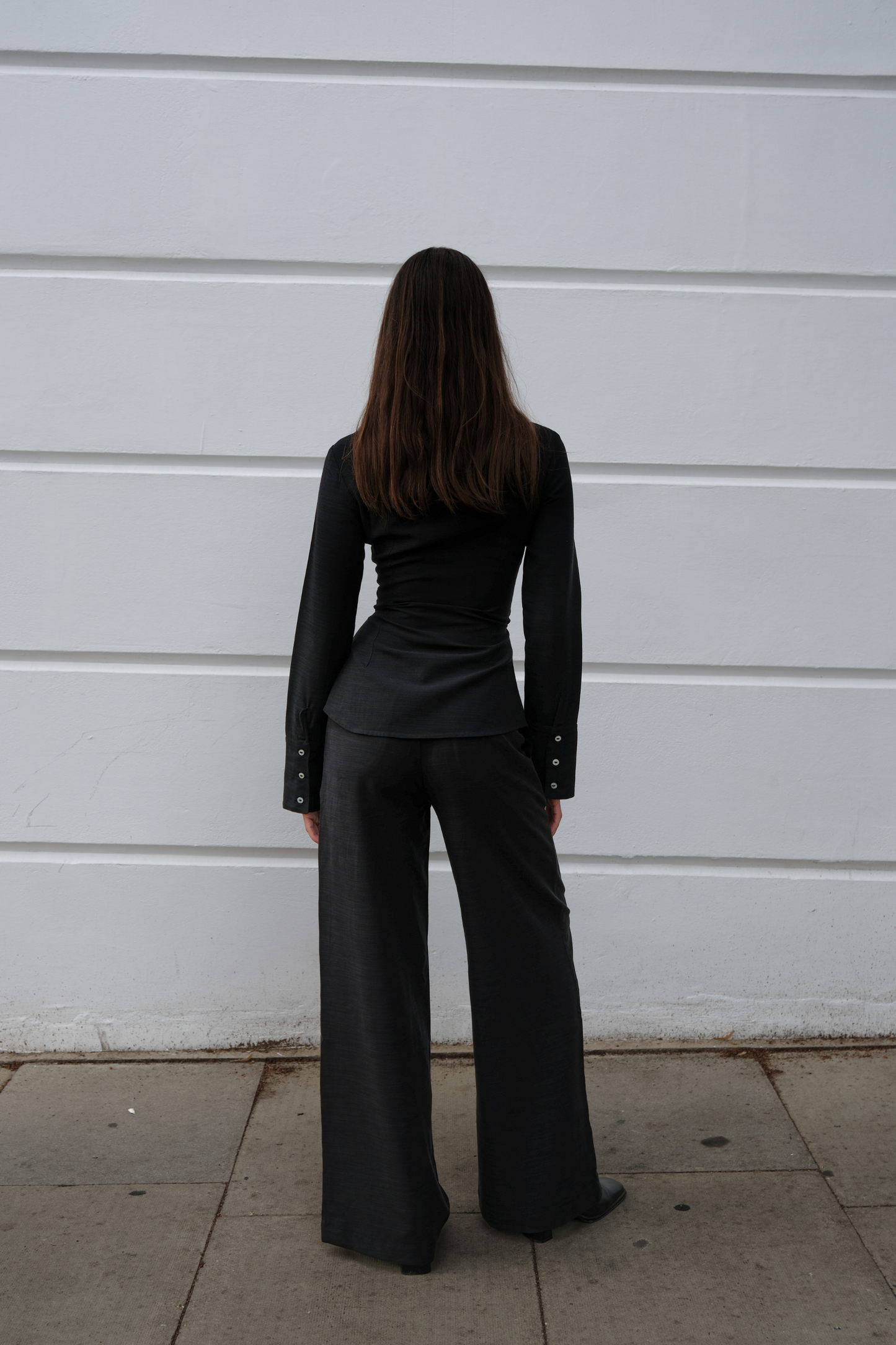 Keyhole Long Sleeve Shirt - Charcoal