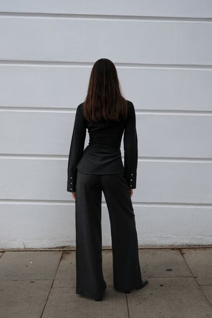 Keyhole Long Sleeve Shirt - Charcoal