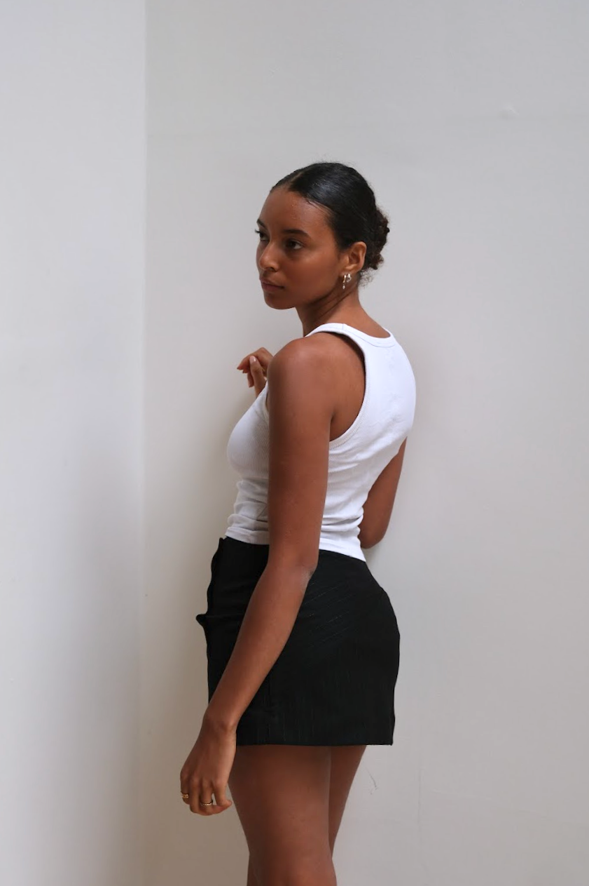 Black Pinstripe Mini Skirt