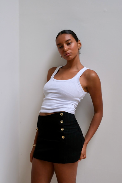 Black Pinstripe Mini Skirt