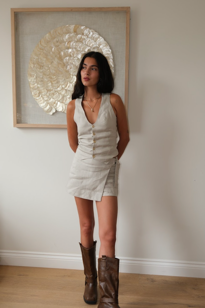 Linen Skort - Stone