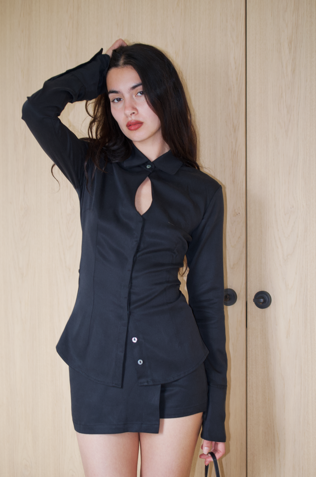 Keyhole Long Sleeve Shirt | Black Twill
