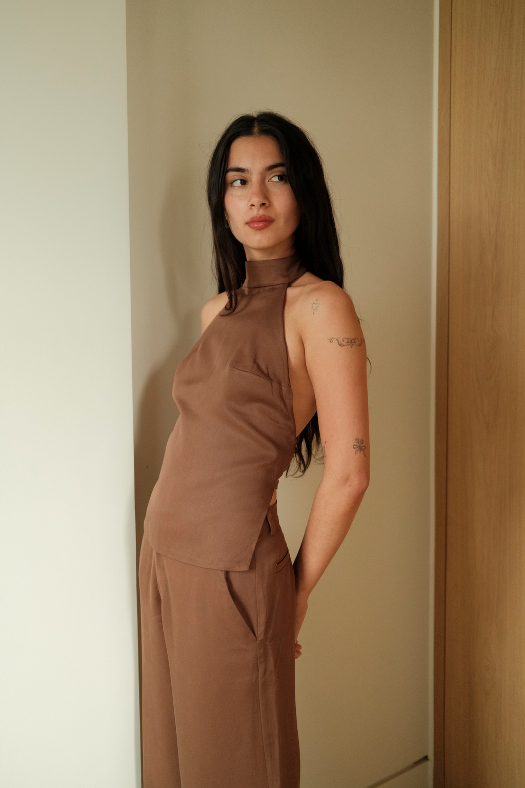 Gea Halter Top | Brown Twill