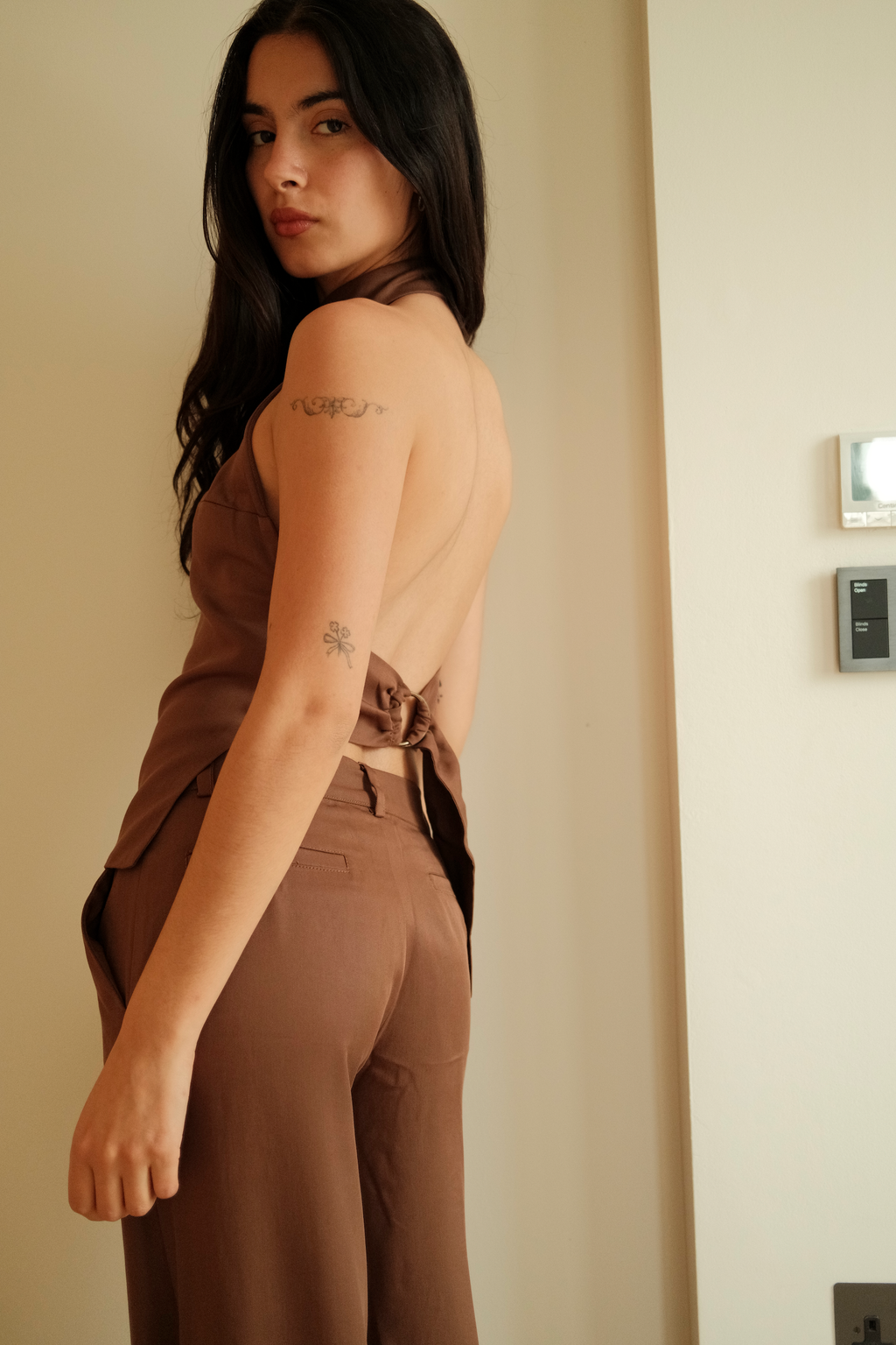 Gea Halter Top | Brown Twill