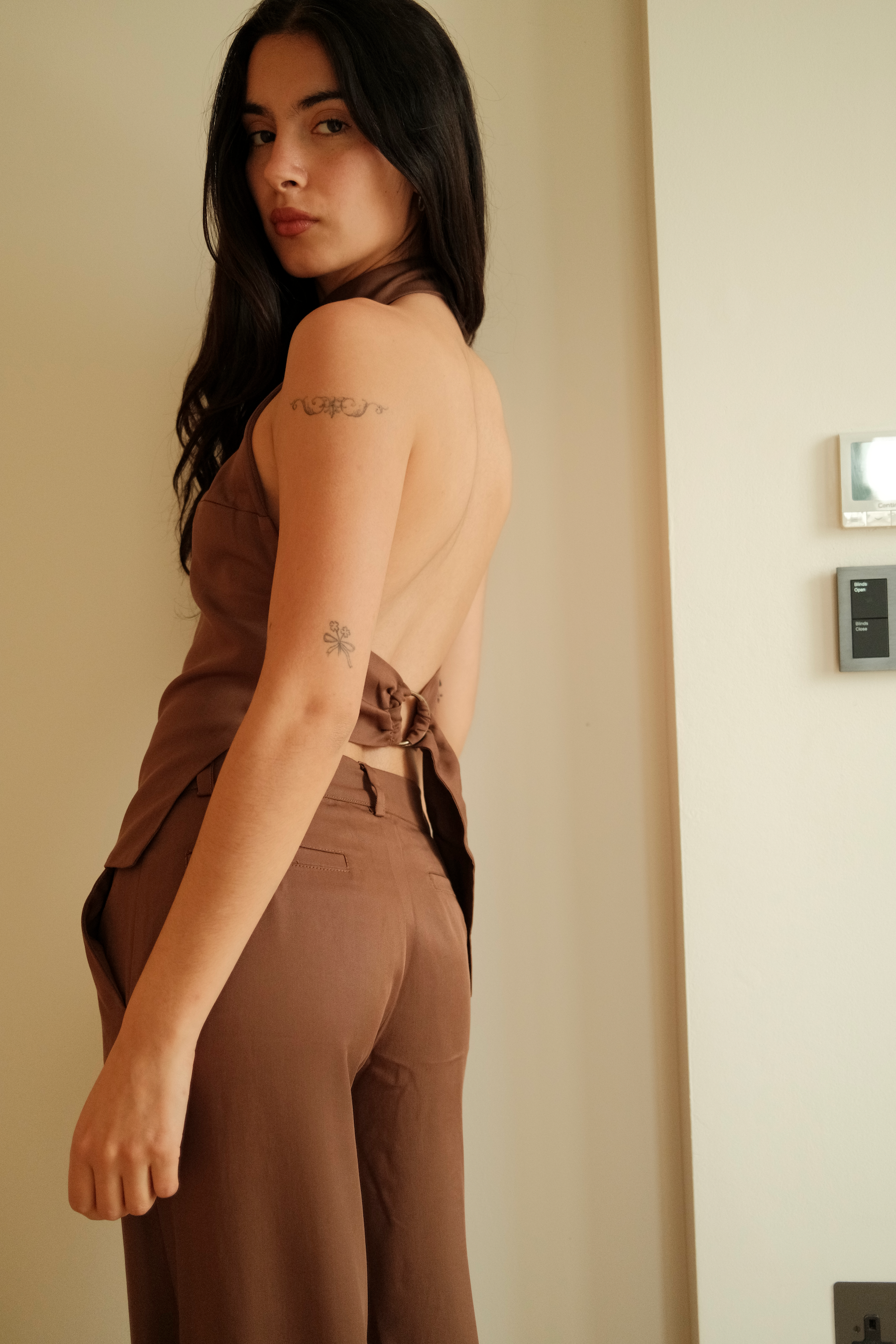 Gea Halter Top | Brown Twill