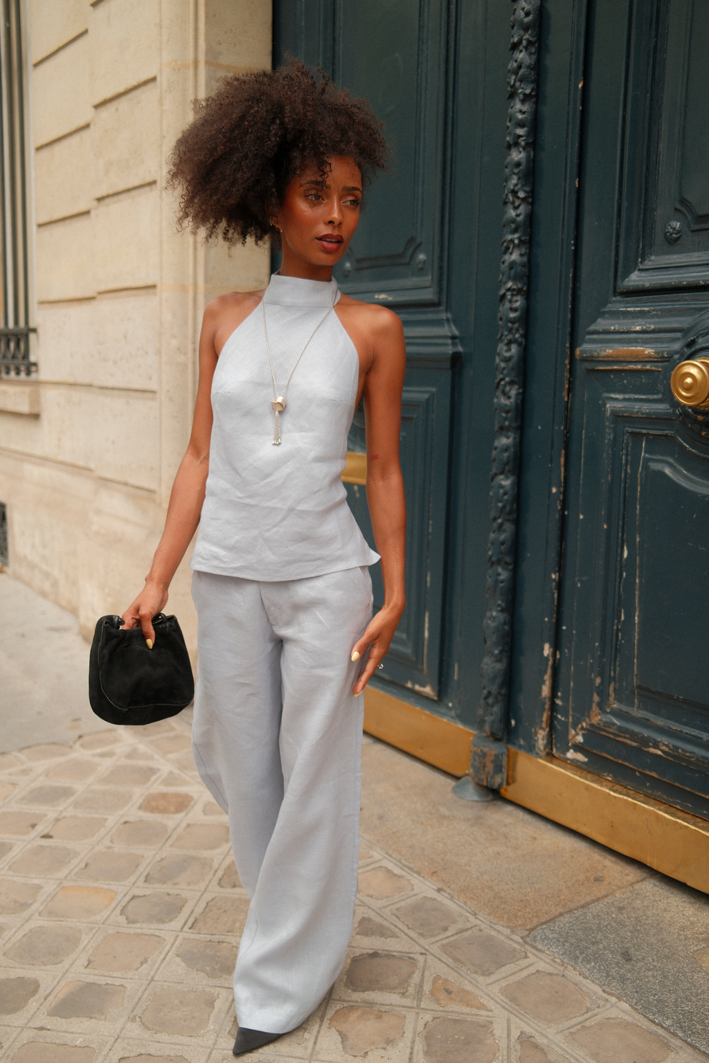 Gea Trousers | Ice Blue Linen