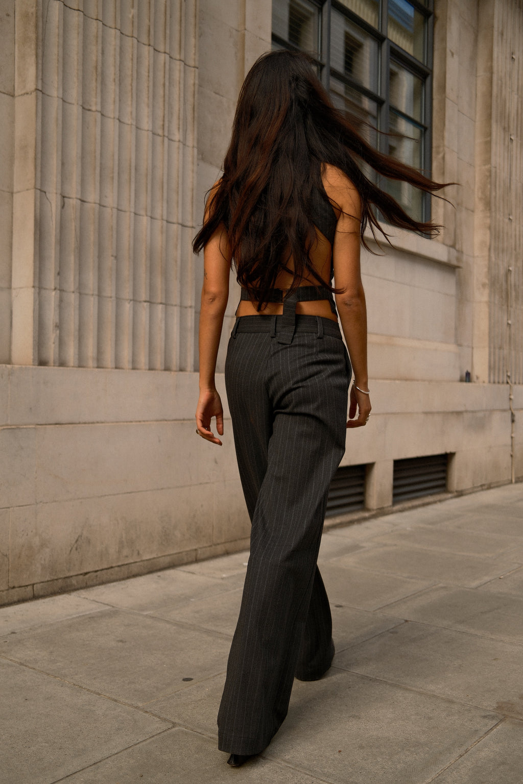 Grey Pinstripe Trousers | Wide
