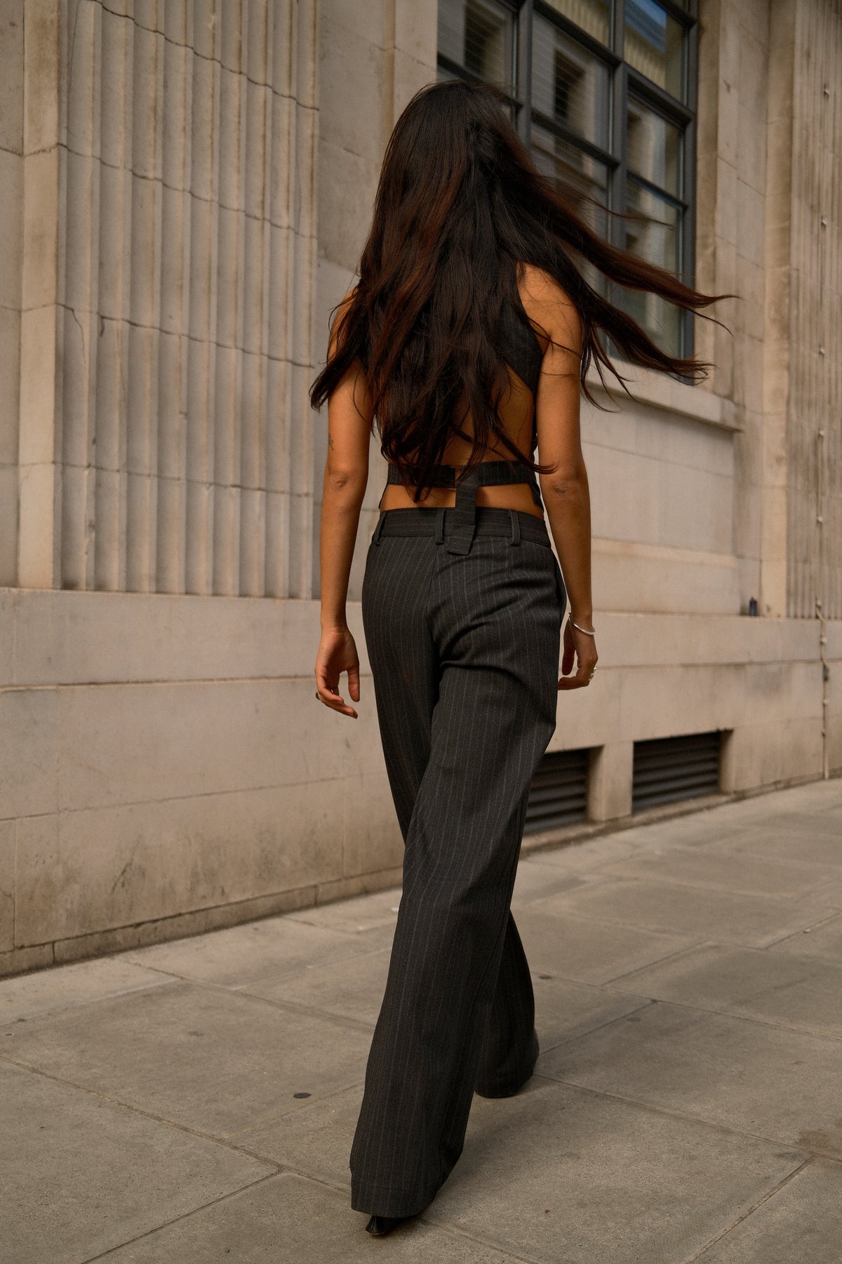 Grey Pinstripe Trousers | Wide