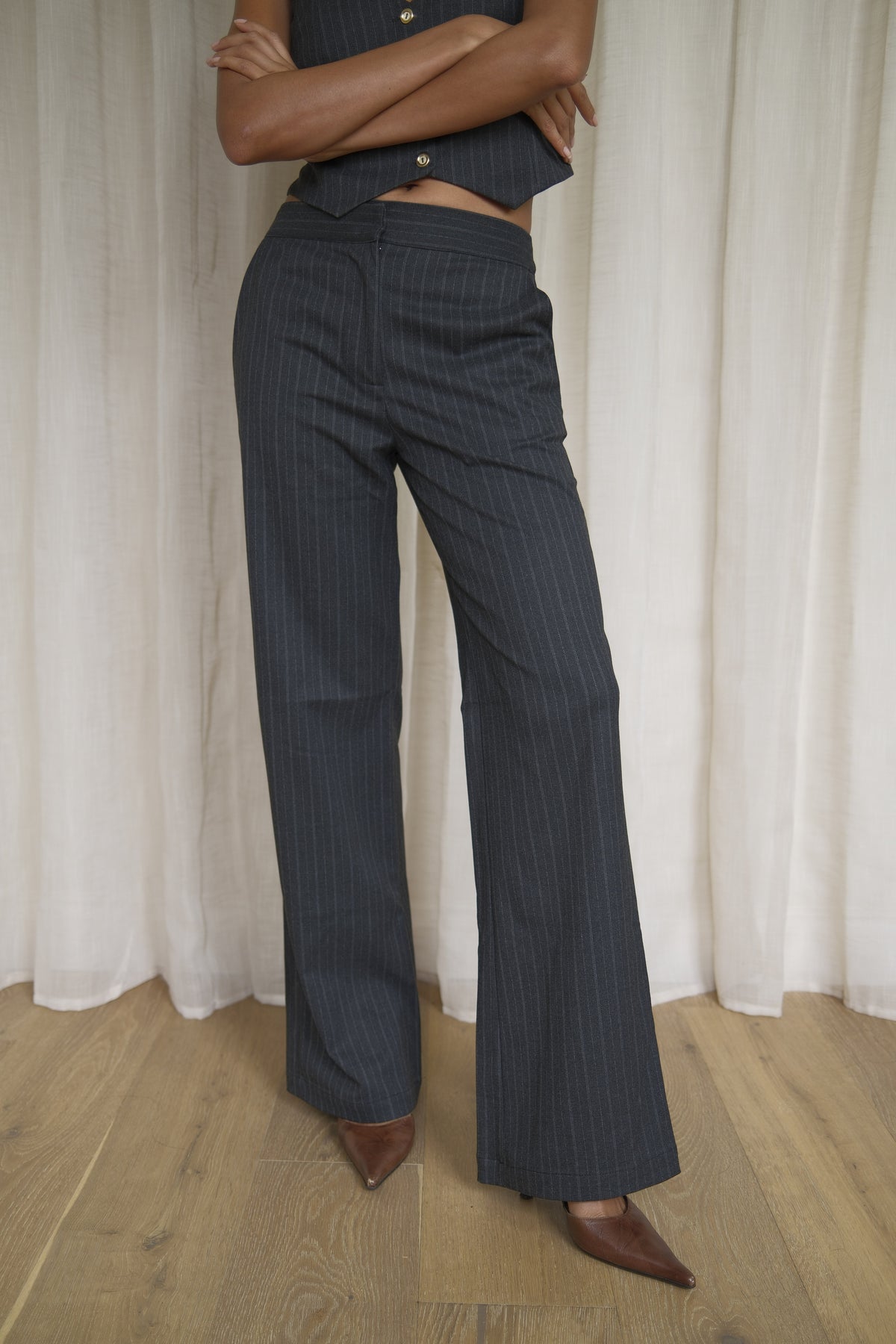 Grey Pinstripe Trousers | Straight