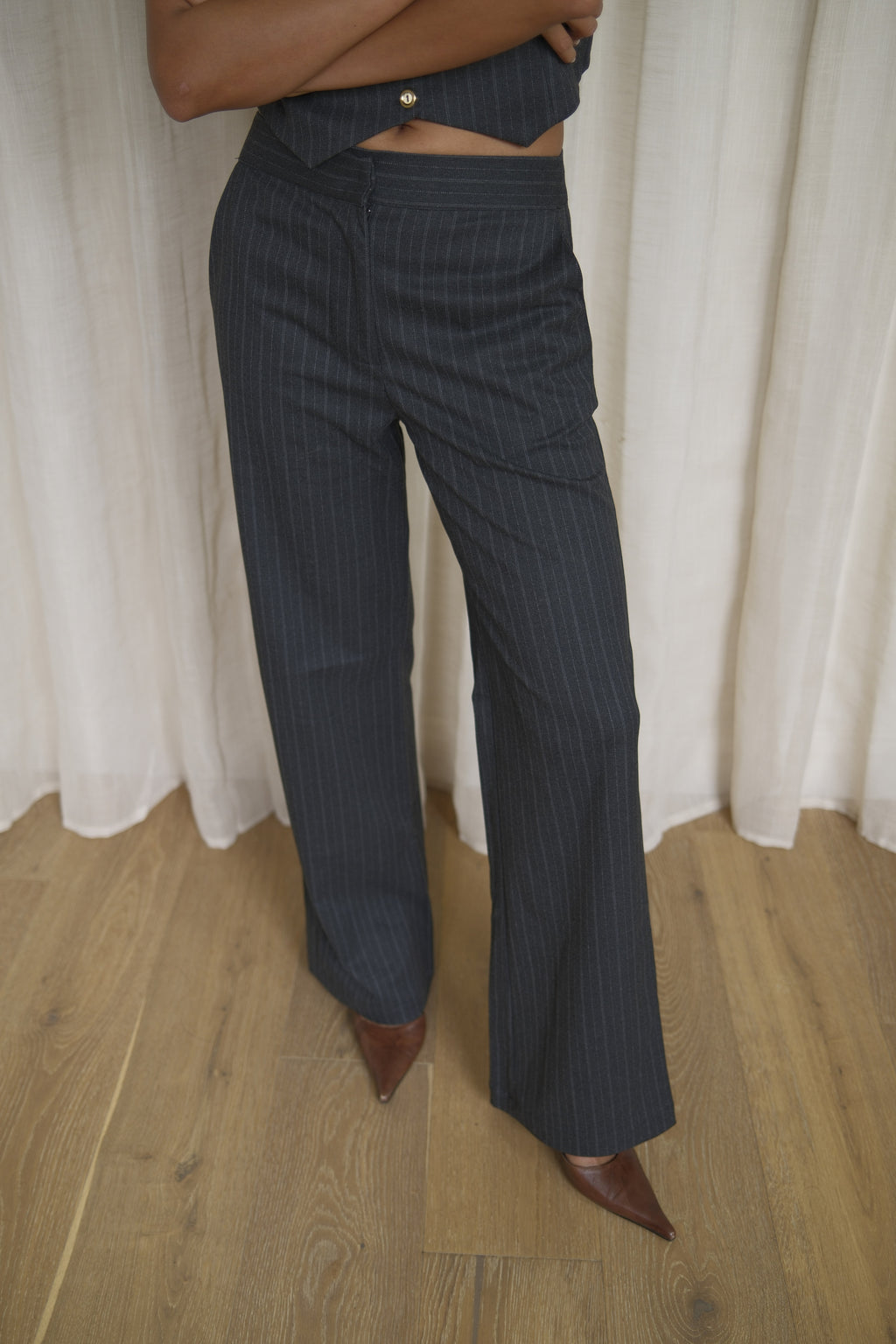 Grey Pinstripe Trousers | Straight