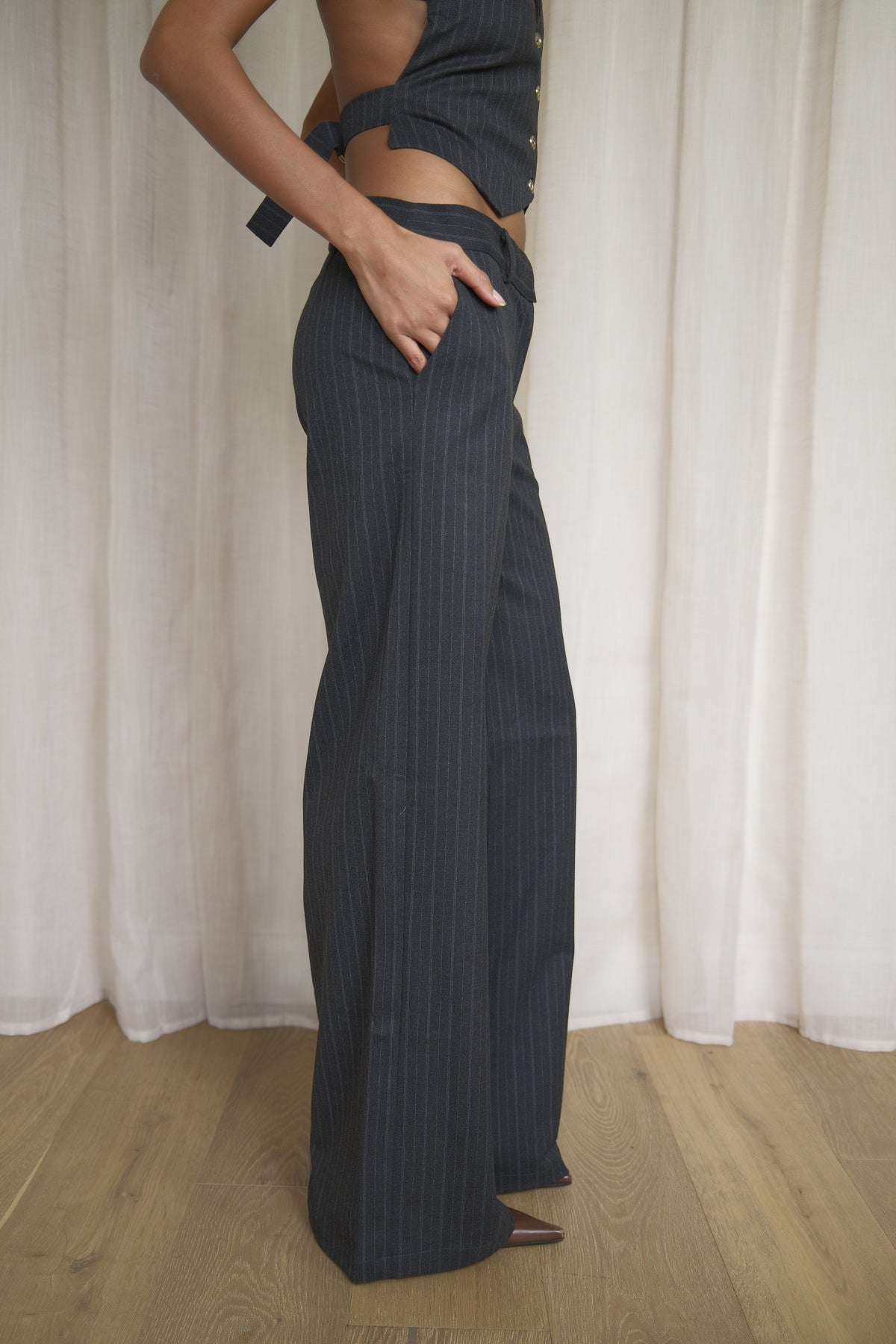 Grey Pinstripe Trousers | Wide