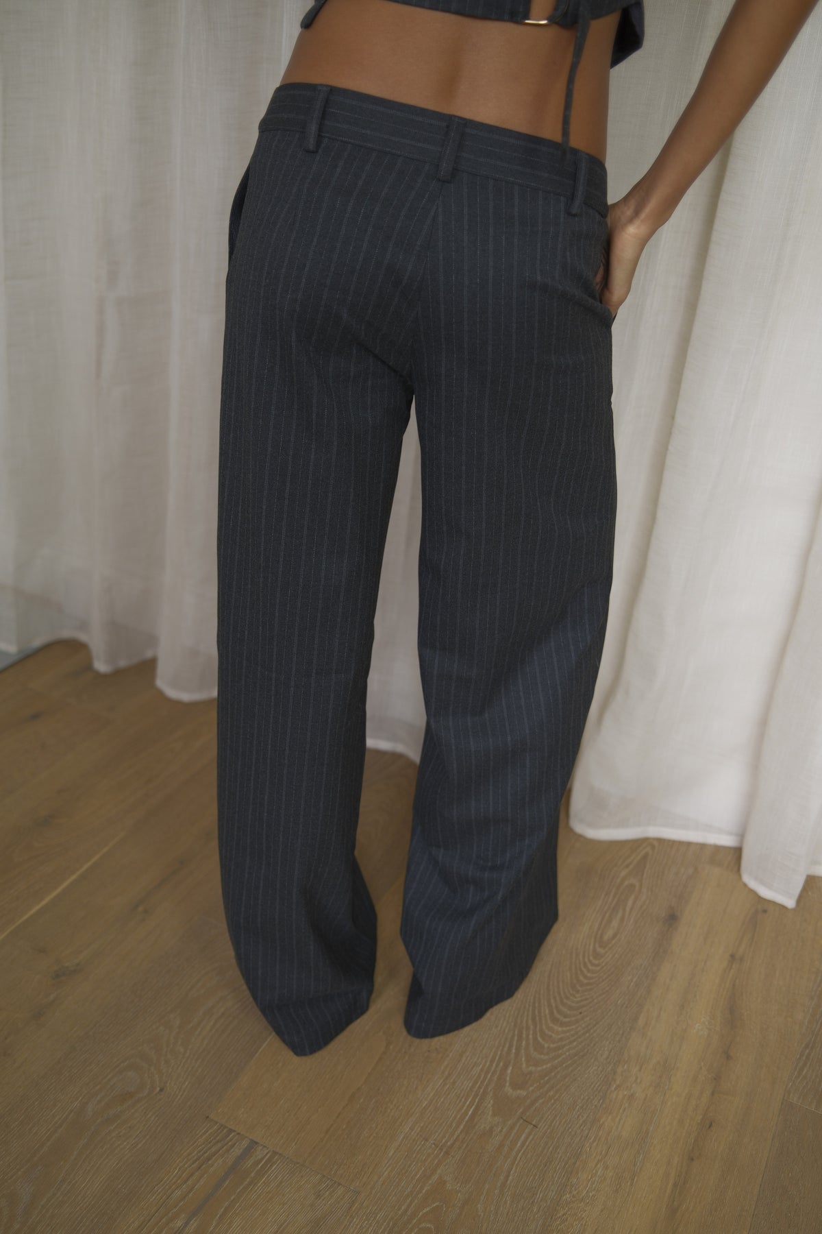 Grey Pinstripe Trousers | Wide