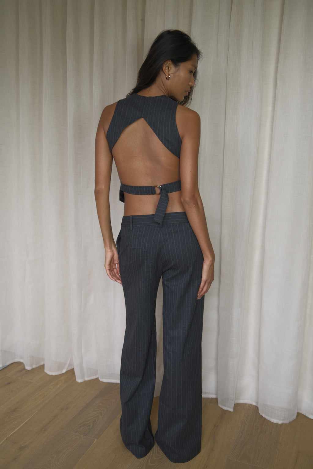 Grey Pinstripe Trousers | Wide