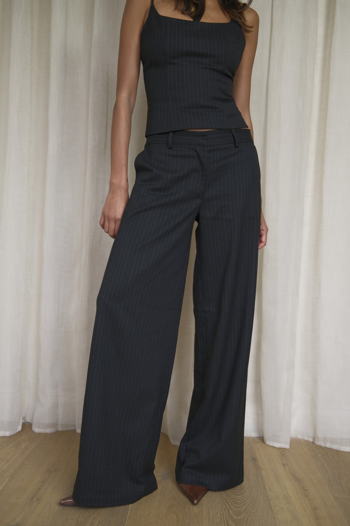 Black Pinstripe Trousers | Wide