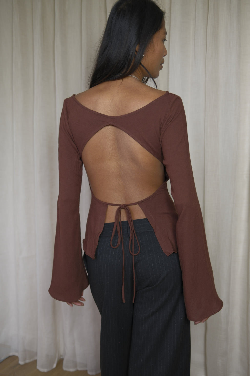 Malin Flare Sleeve Top | Chocolate