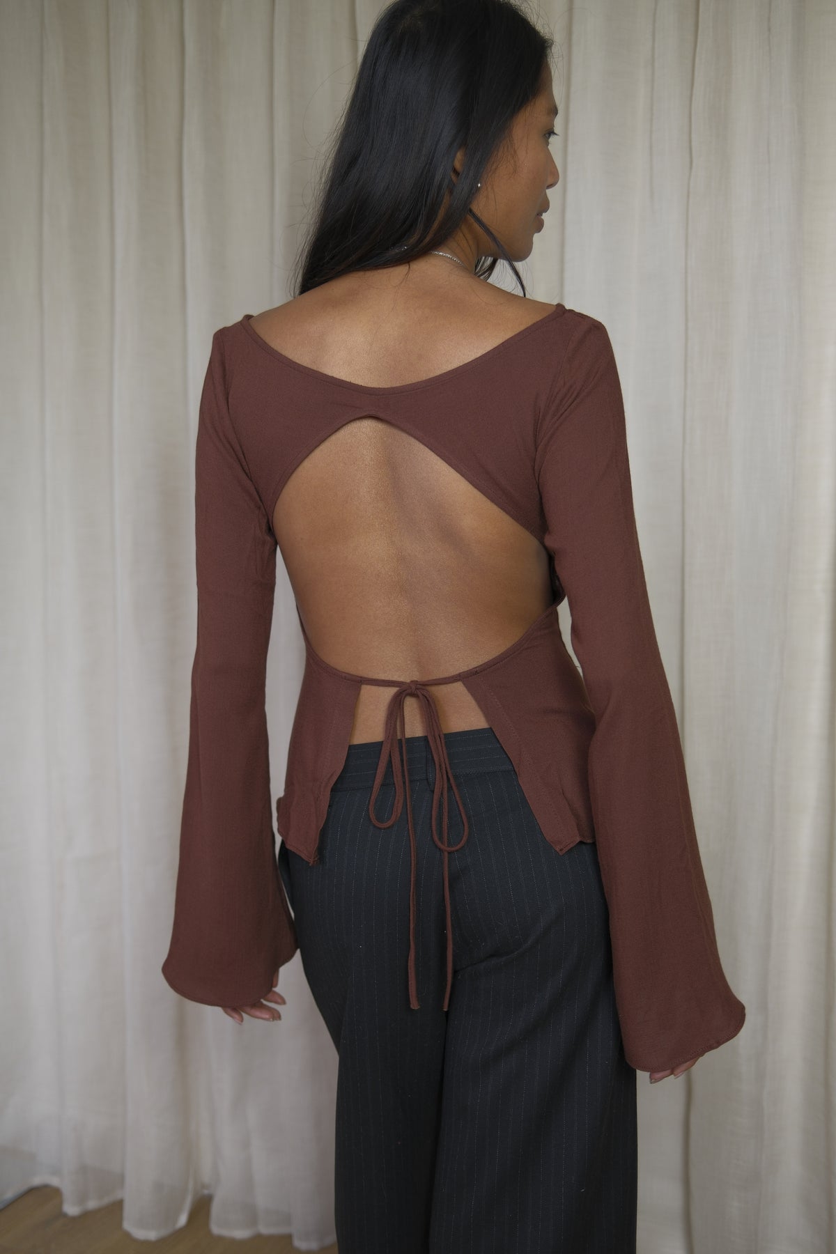 Malin Flare Sleeve Top | Chocolate