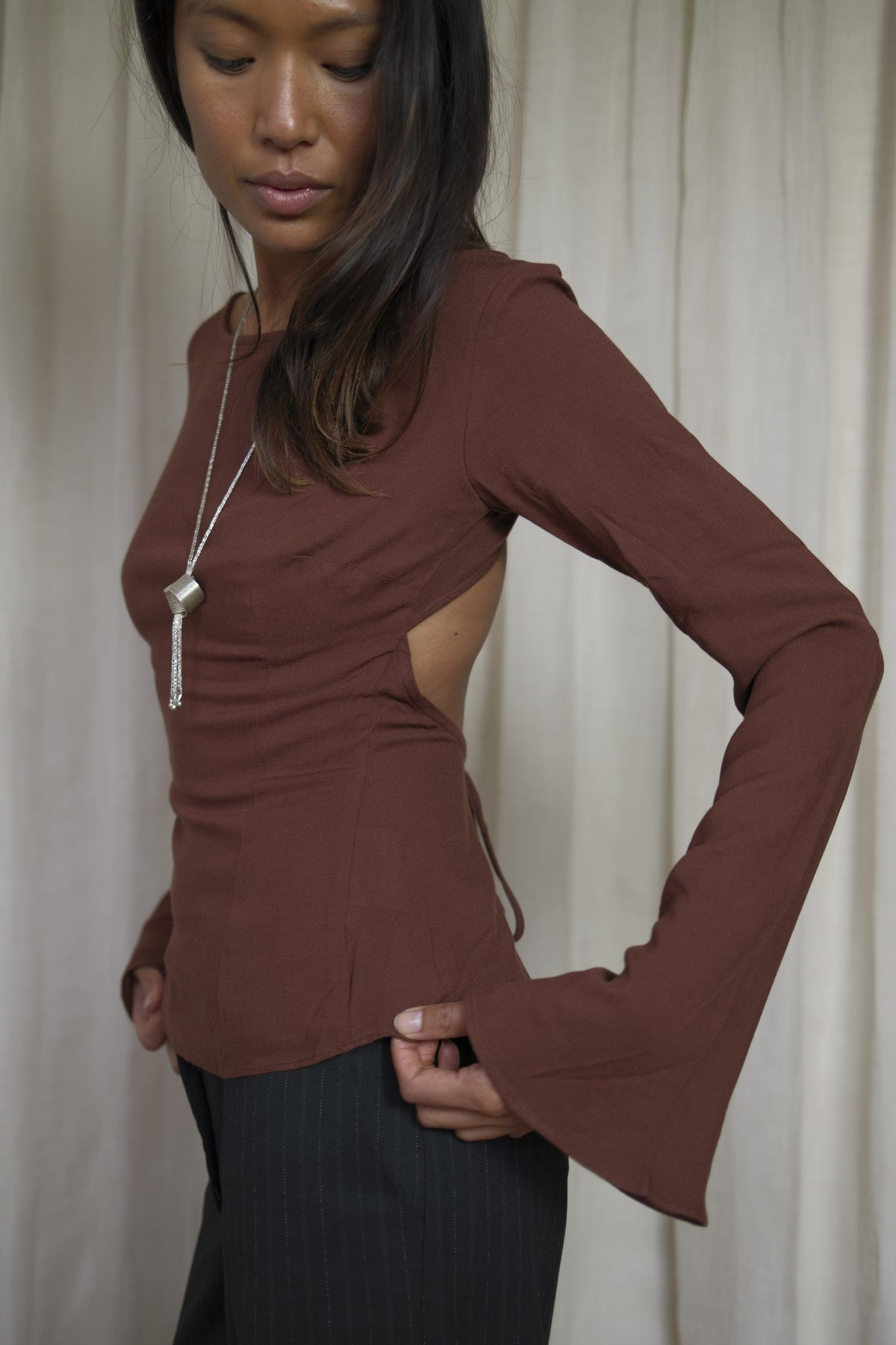 Malin Flare Sleeve Top | Chocolate