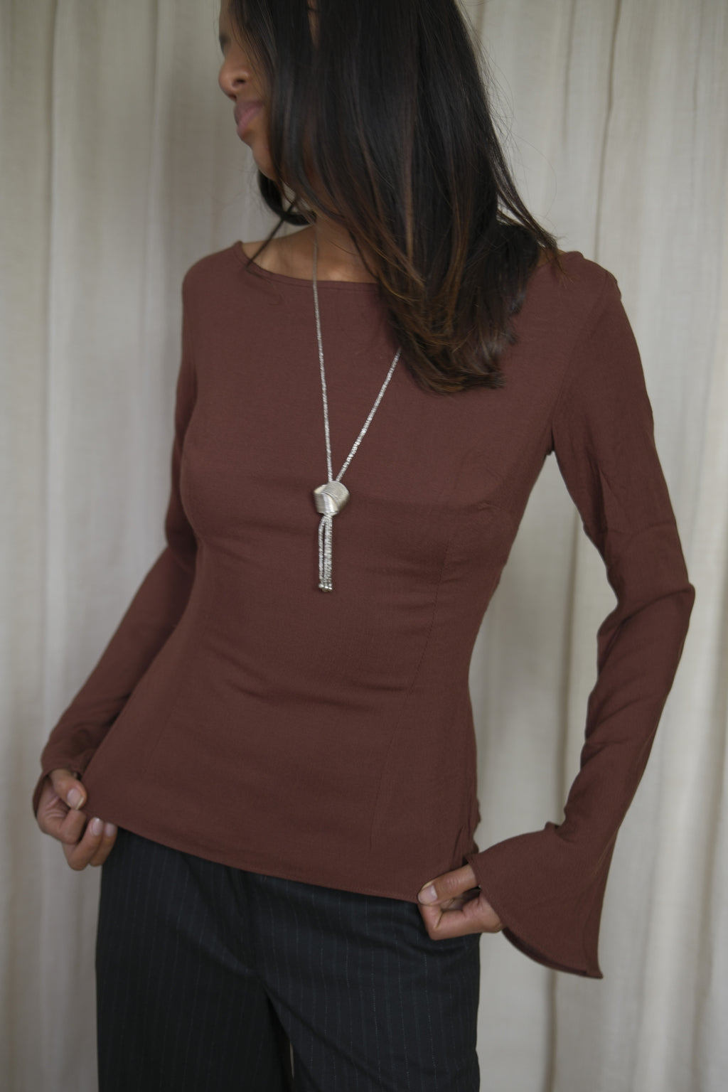 Malin Flare Sleeve Top | Chocolate