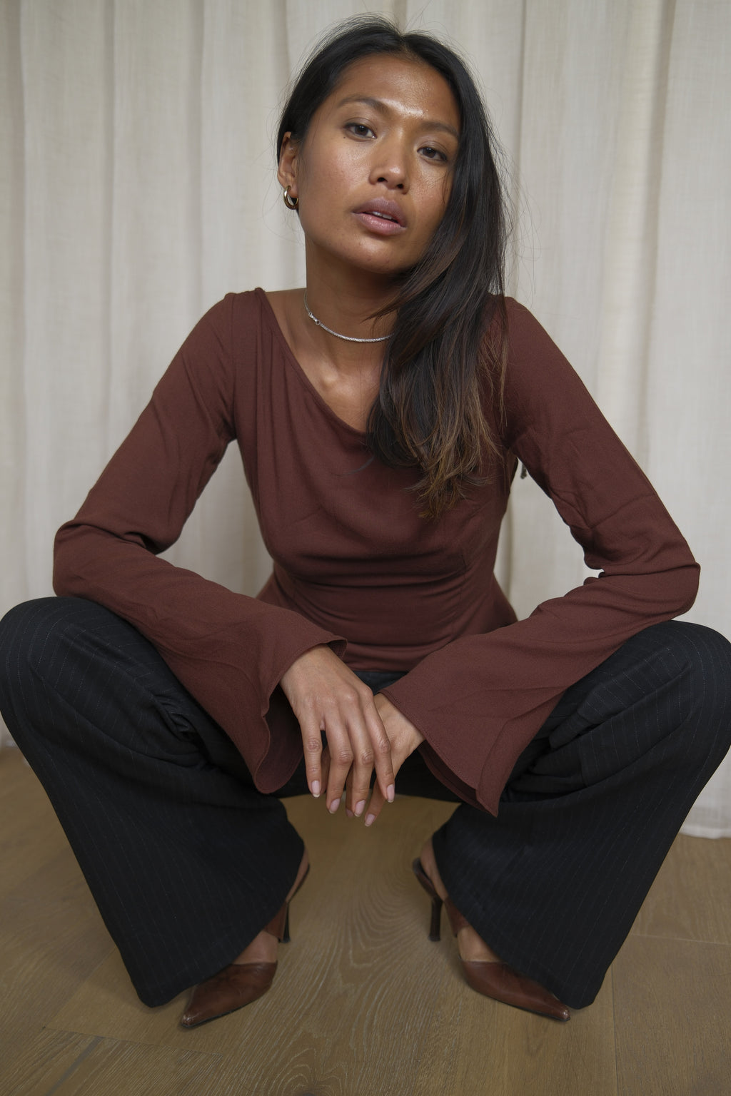 Malin Flare Sleeve Top | Chocolate