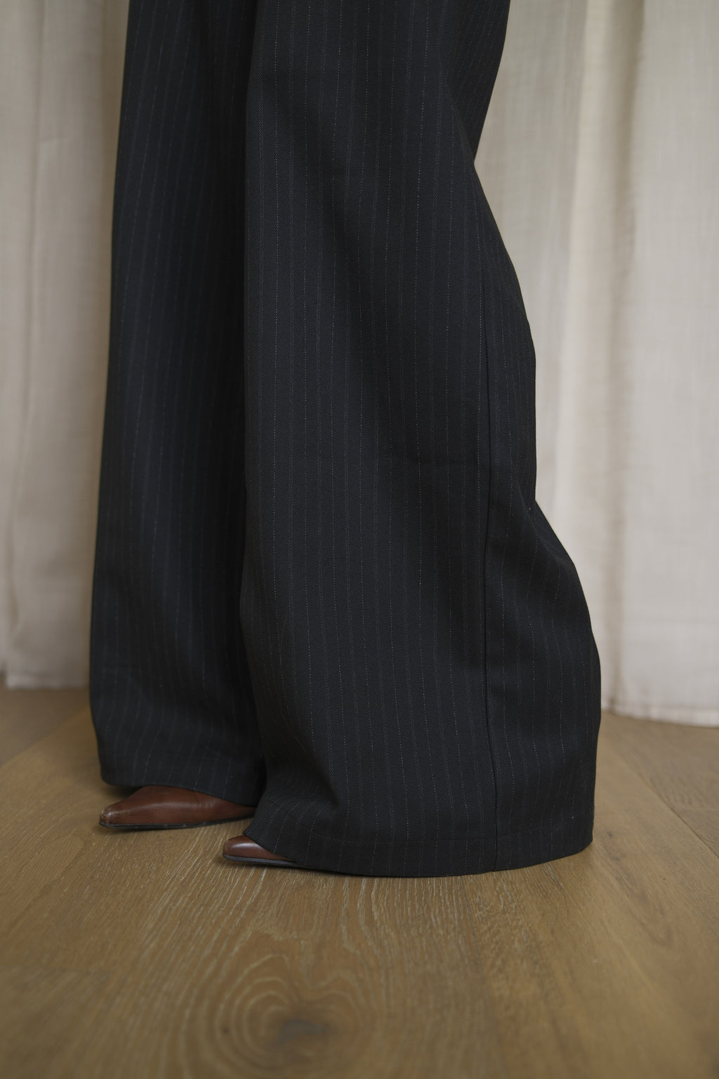 Black Pinstripe Trousers | Wide