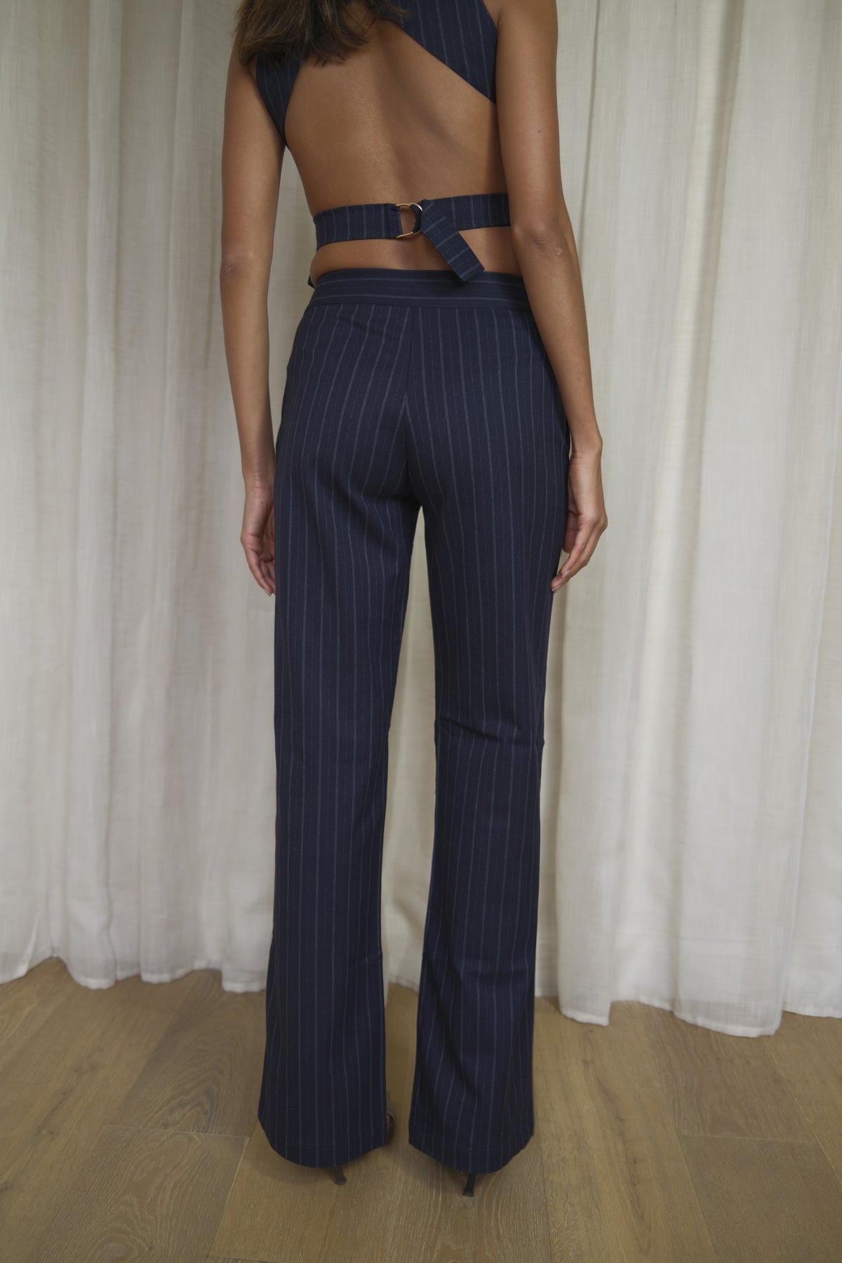 Navy Pinstripe Trousers | Straight
